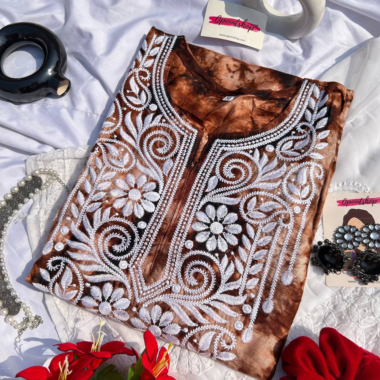 TIE AND DYE CHIKANKARI KURTI